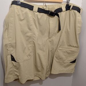 LL Bean Mens Swift River Swim Shorts Tan Beige Brown belted size 2XL XXL 506420